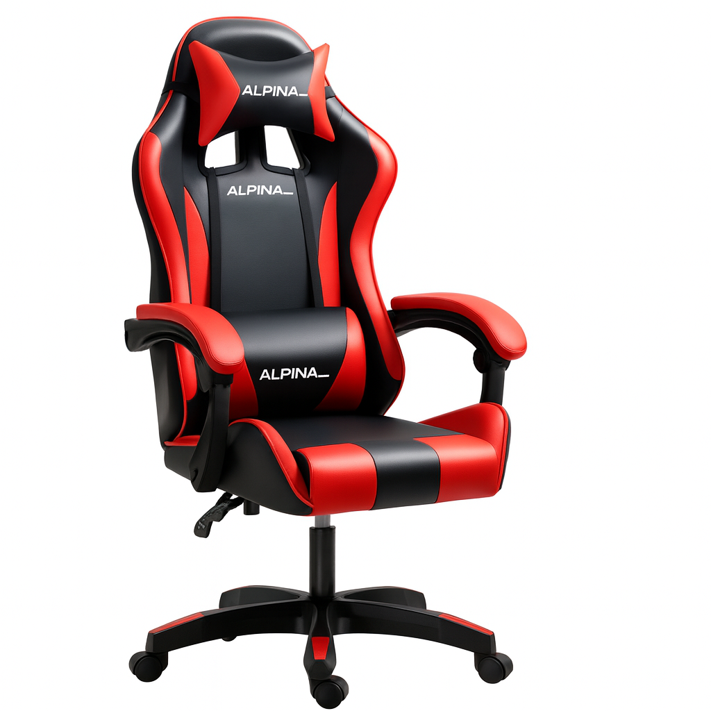 Silla Alpina Gamer Ergonómica Giratoria Reclinable FT-088 Negro/Rojo Cuero Sintético